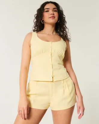 Hollister Livvy Düşük Bel Keten Karışımlı Şort