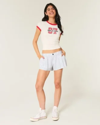 Hollister Livvy Düşük Bel Keten Karışımlı Şort