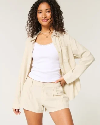Hollister Livvy Düşük Bel Keten Karışımlı Şort 3″
