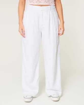 Hollister Livvy Ultra Yüksek Bel Keten Karışımlı Geniş Paça Pantolon