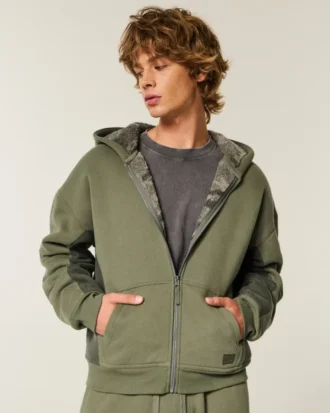 Hollister x Crocs Sherpa Astarlı Fermuarlı Kapüşonlu Sweatshirt