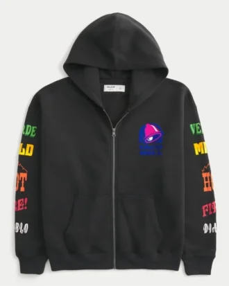 Hollister x Taco Bell Boxy Grafik Fermuarlı Kapüşonlu Sweatshirt