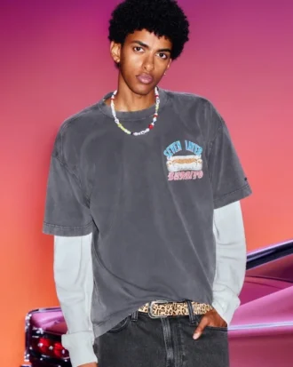 Hollister x Taco Bell Kutu Kesim Ağır Grafikli Tişört