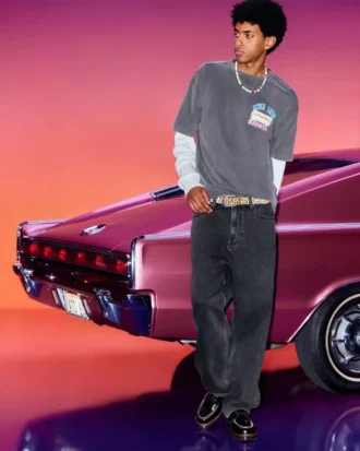 Hollister x Taco Bell Yıkanmış Siyah Nakışlı Grafik Baggy Jeans