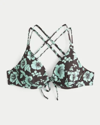 Çiçek Desenli Askılı Sırtlı Balensiz Bikini Üstü