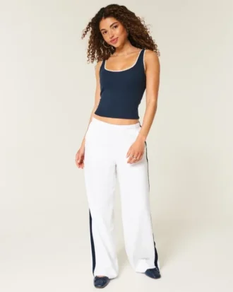 Çizgili Bol Pull-On Pantolon