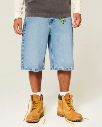 Kafatası Desenli Süper Bol Denim Şort