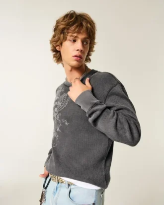 Kafatası Desenli Termal Crew Shirt