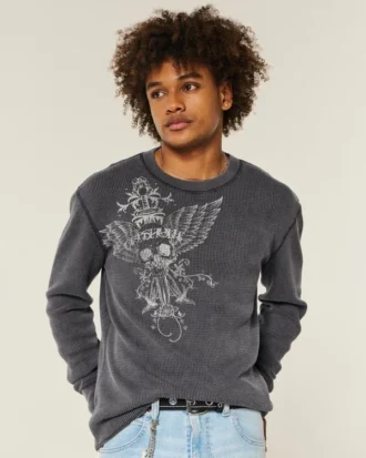 Kafatası Desenli Termal Crew Shirt