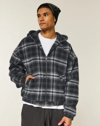 Kapüşonlu Ekose Flanel Skater Ceket