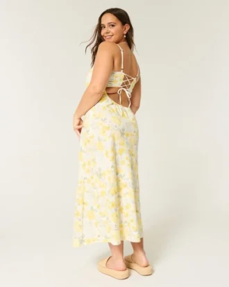 Keten Karışımlı Arkası Açık Slip Midi Elbise Keten Karışımlı Arkası Açık Slip Midi Elbise