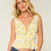 Keten Karışımlı Önden Bağlamalı Peplum Üst