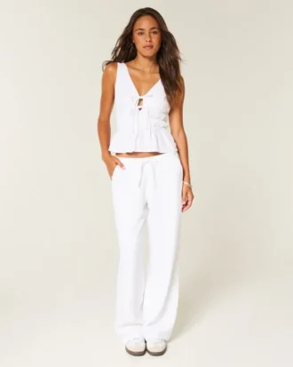 Keten Karışımlı Pull-On Bol Pantolon