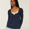 Kolay Bağlamalı Henley Babydoll Üst