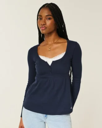 Kolay Bağlamalı Henley Babydoll Üst