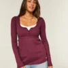 Kolay Bağlamalı Henley Babydoll Üst