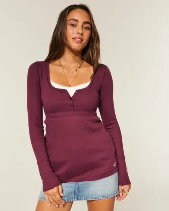 Kolay Bağlamalı Henley Babydoll Üst