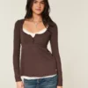 Kolay Bağlamalı Henley Babydoll Üst