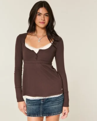 Kolay Bağlamalı Henley Babydoll Üst