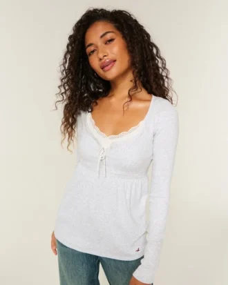Kolay Bağlamalı Henley Babydoll Üst Kolay Bağlamalı Henley Babydoll Üst