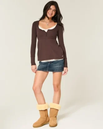 Kolay Bağlamalı Henley Babydoll Üst