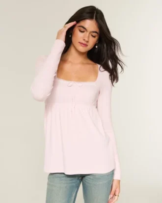 Kolay Dantel Süslü Uzun Kollu Babydoll Üst