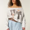 Kolay Çift Omuz Dışı Texas Üniversitesi Grafikli Sweatshirt Kolay Çift Omuz Dışı Texas Üniversitesi Grafikli Sweatshirt
