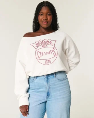 Kolay Çıkarılabilir Omuzsuz Indiana Üniversitesi Grafik Sweatshirt