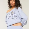 Kolay Çıkarılabilir Omuzsuz NYC Grafik Sweatshirt Kolay Çıkarılabilir Omuzsuz NYC Grafik Sweatshirt