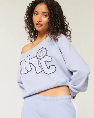 Kolay Çıkarılabilir Omuzsuz NYC Grafik Sweatshirt