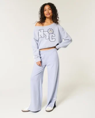 Kolay Çıkarılabilir Omuzsuz NYC Grafik Sweatshirt