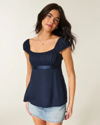Kolay Saten Bağcıklı Babydoll Üst