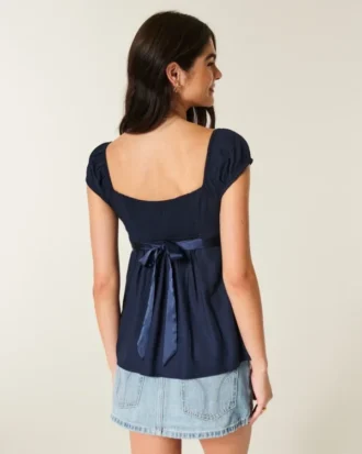 Kolay Saten Bağcıklı Babydoll Üst