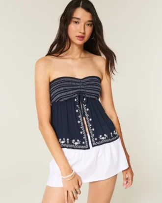 Kolay Straplez Nakışlı Babydoll Üst