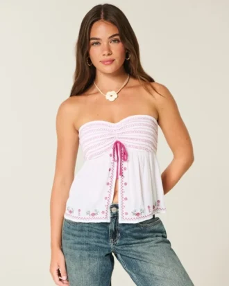 Kolay Straplez Nakışlı Babydoll Üst