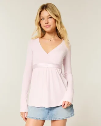 Kolay Uzun Kollu Önden Sarma Babydoll Üst