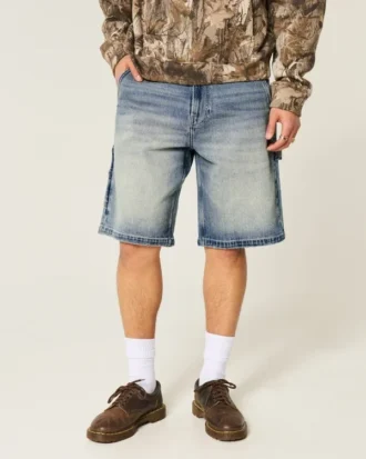 Koyu Yıkama Bol Denim Şort