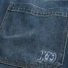 Koyu Yıkama Logo Nakışlı Süper Bol Kot Pantolon