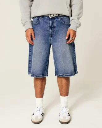 Koyu Yıkama Süper Bol Denim Şort