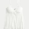 Kırışık Parlak Uçuşan Babydoll Üst