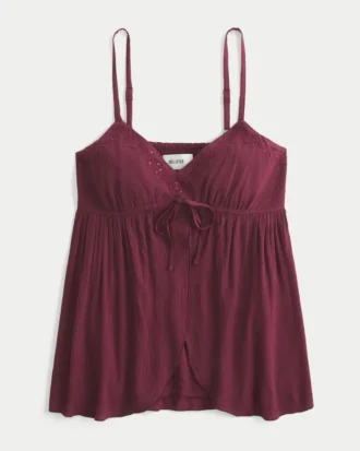 Kırışık Parlak Uçuşan Babydoll Üst