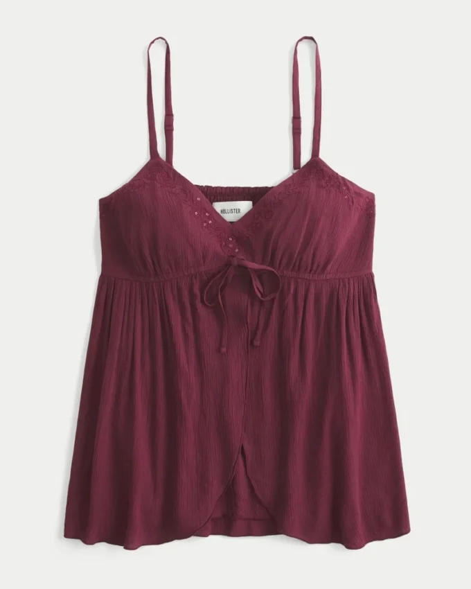 Kırışık Parlak Uçuşan Babydoll Üst