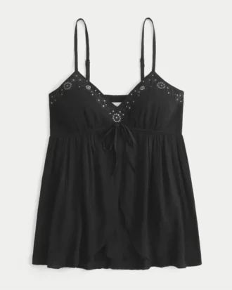 Kırışık Parlak Uçuşan Babydoll Üst
