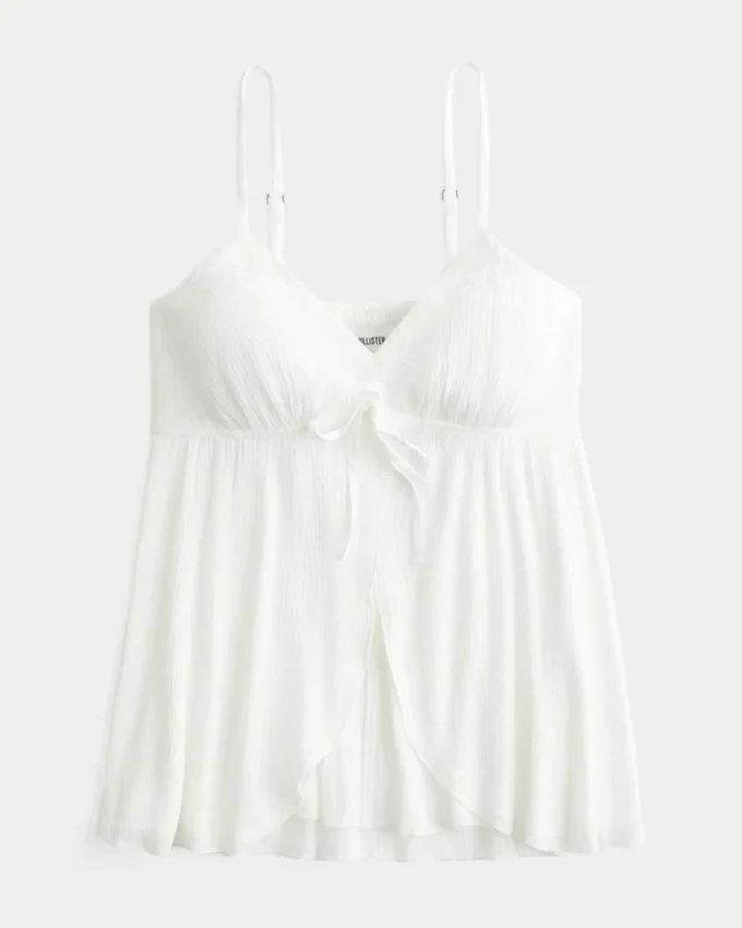 Kırışık Parlak Uçuşan Babydoll Üst