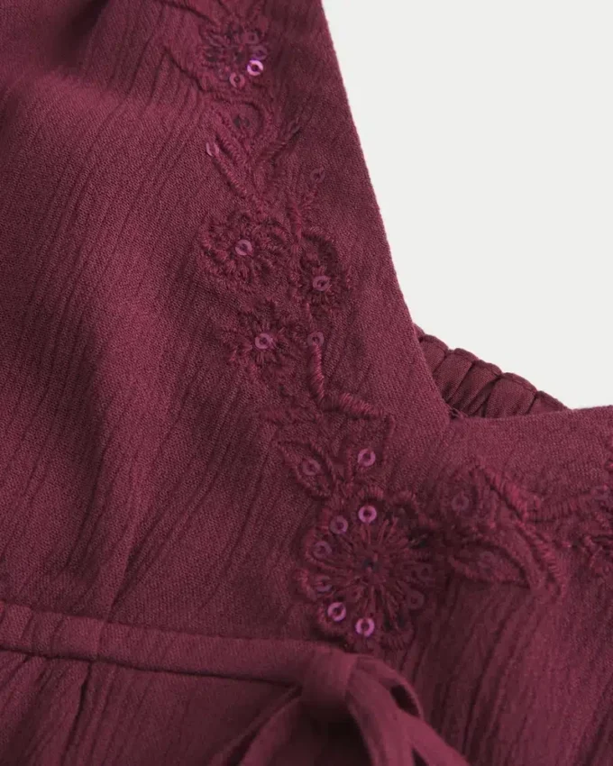 Kırışık Parlak Uçuşan Babydoll Üst