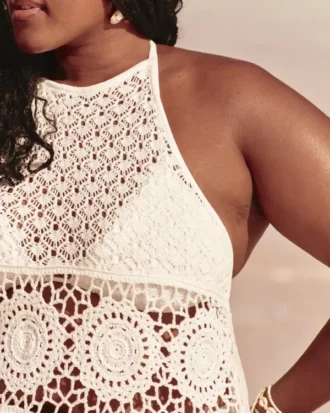 Kroşe Stil Halter Kapama Mini Elbise
