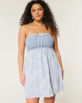 Kroşe Stil Karışık Straplez Mini Elbise