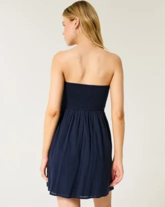 Kroşe Stil Karışık Straplez Mini Elbise