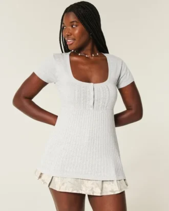 Kısa Kollu Henley Babydoll Üst