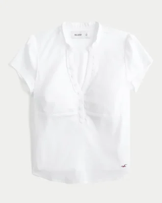 Kısa Kollu V Yaka Henley Gömlek